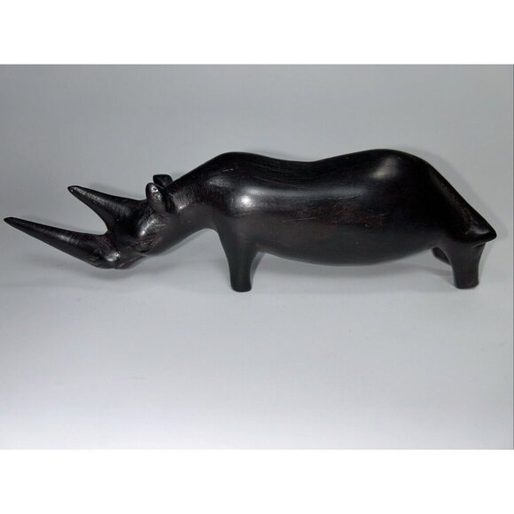 Hand Carved Rhinoceros Iron Wood Mahogany 7” - Picture 3 of 9